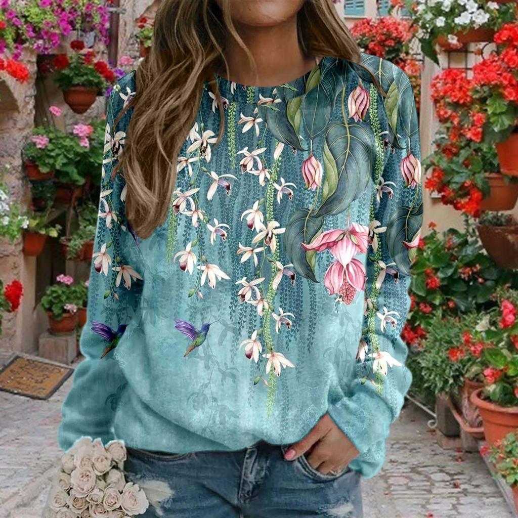 Spring and Summer Women's 3D Digital Printed Personalized Round Neck Long Sleeved T-shirt