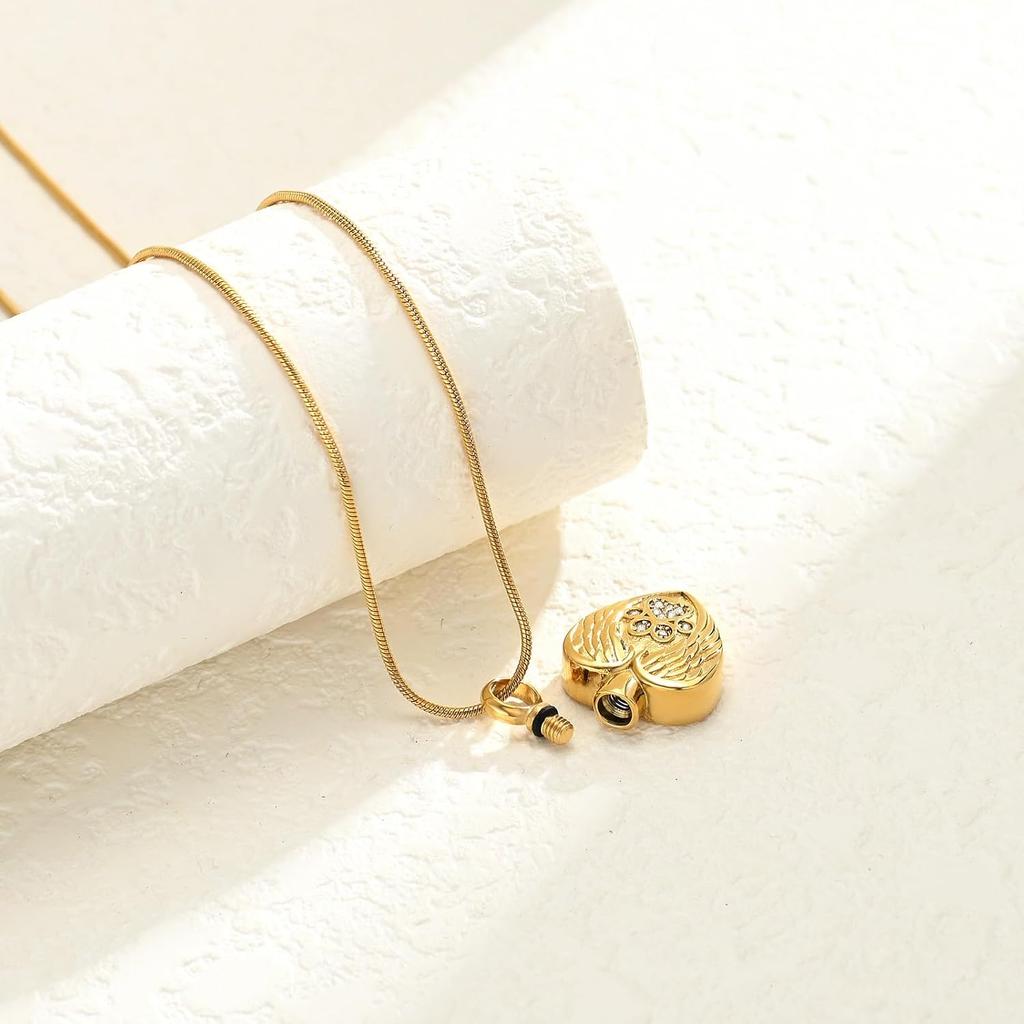 Ожерелье-урна с отпечатком лапы в виде сердца для праха, кремационные украшения для собаки, медальон-кулон в виде сердца с крылом ангела для собаки/кошки