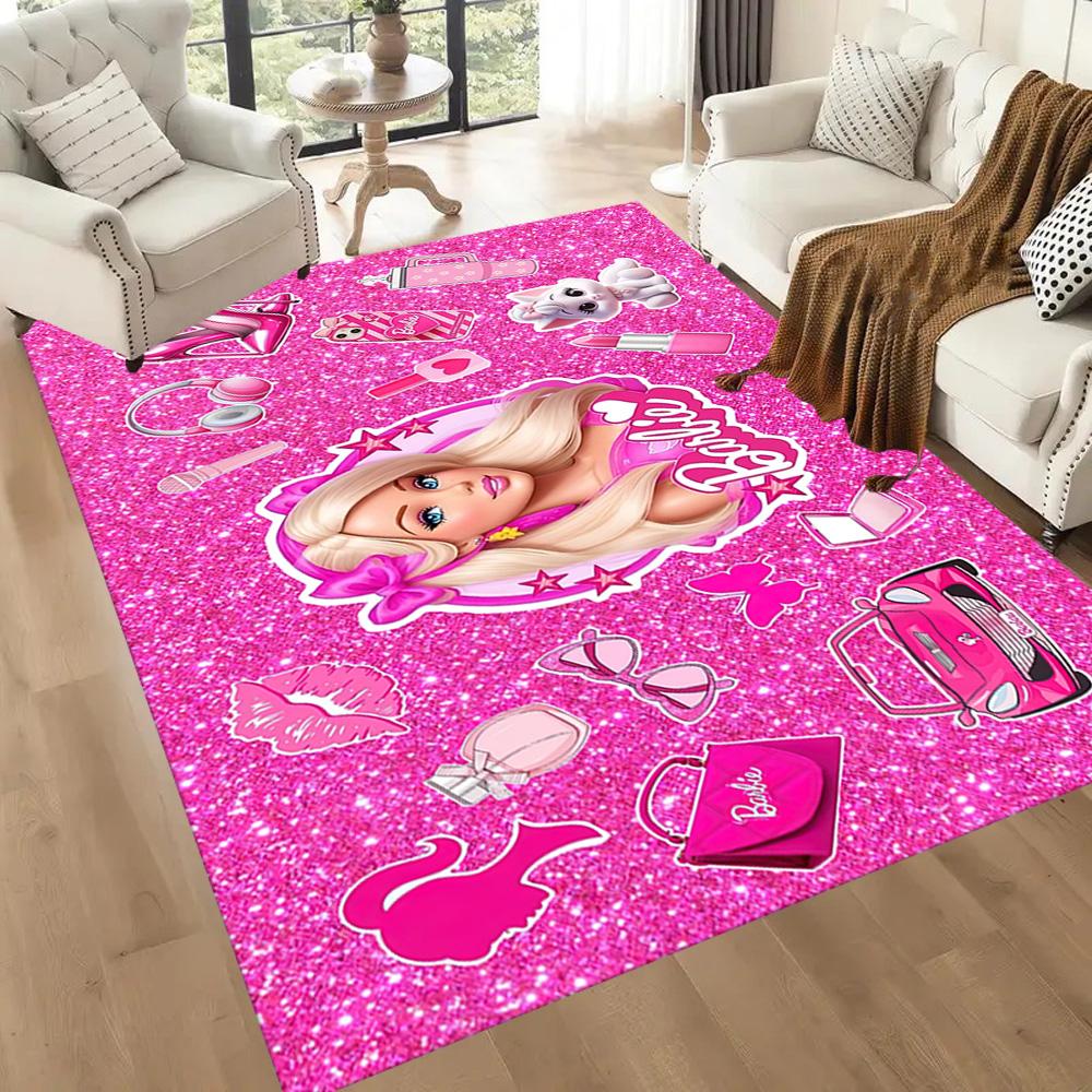 Barbie Glittery Pink World Square rugs are a great choice for living rooms, bedrooms, home décor, and as gifts.