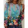 2025 New Floral 3d Print T-Shirt Casual Crew Neck Long Sleeve T-shirt Women's Clothing Fashion Casual Oversized Tops Tees Female