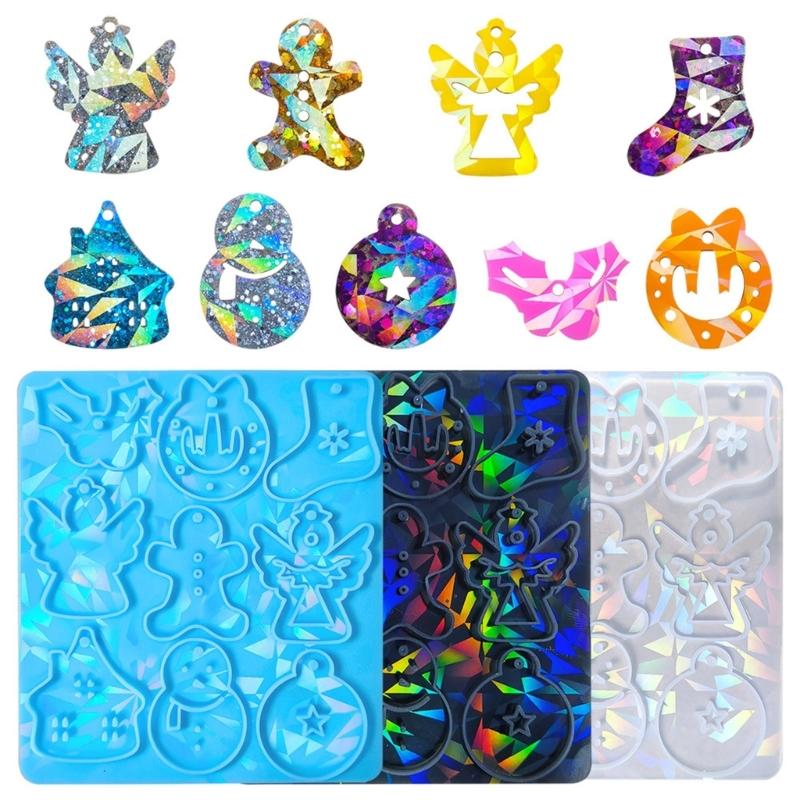 Combined Socks Holographic Light Shadow Ornaments Silicone Epoxy Keychain Mold DIY Pendant Jewelry for Valentines Gift