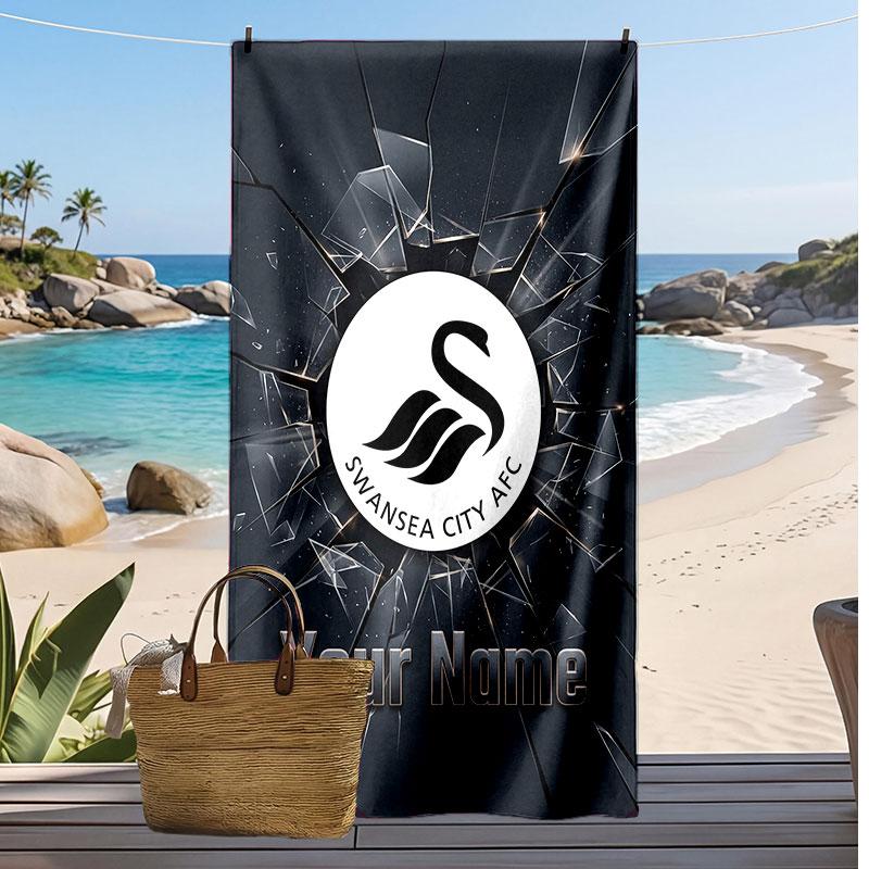 Персонализированное пляжное полотенце Swansea City FC с принтом, футбольный логотип, поддержка, индивидуальное имя, текст, впитывающее полотенце для спорта, путешествий, особенный подарок