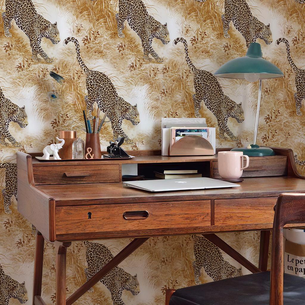 Желтая Леопардовая Трава Виниловые Обои Кухня Ванная Водонепроницаемые Самоклеящиеся Настенные Контактные Обои Шикарный Животный Декор для Мебели