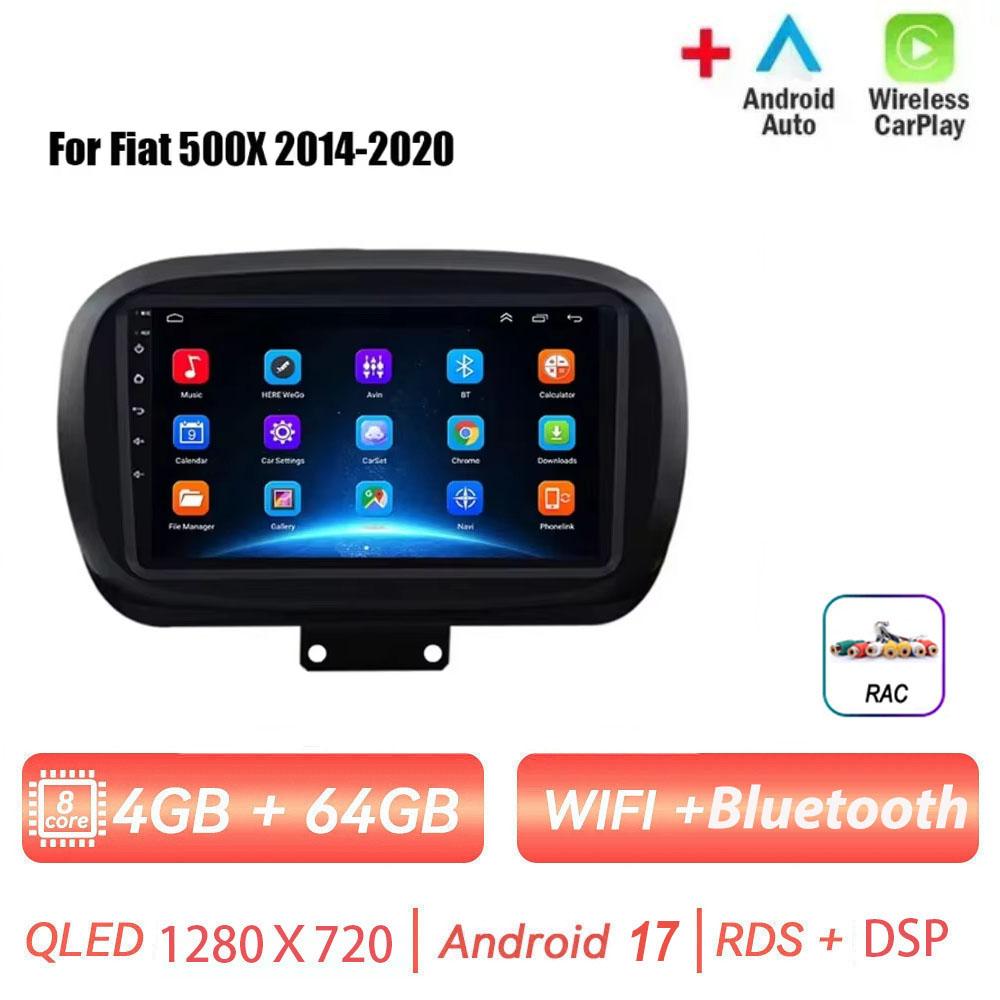 Autoradio multimédia Android 17 pour Fiat 500X 2014-2020 avec GPS, Wi-Fi, Navigation, Carplay Auto, DSP et unité centrale