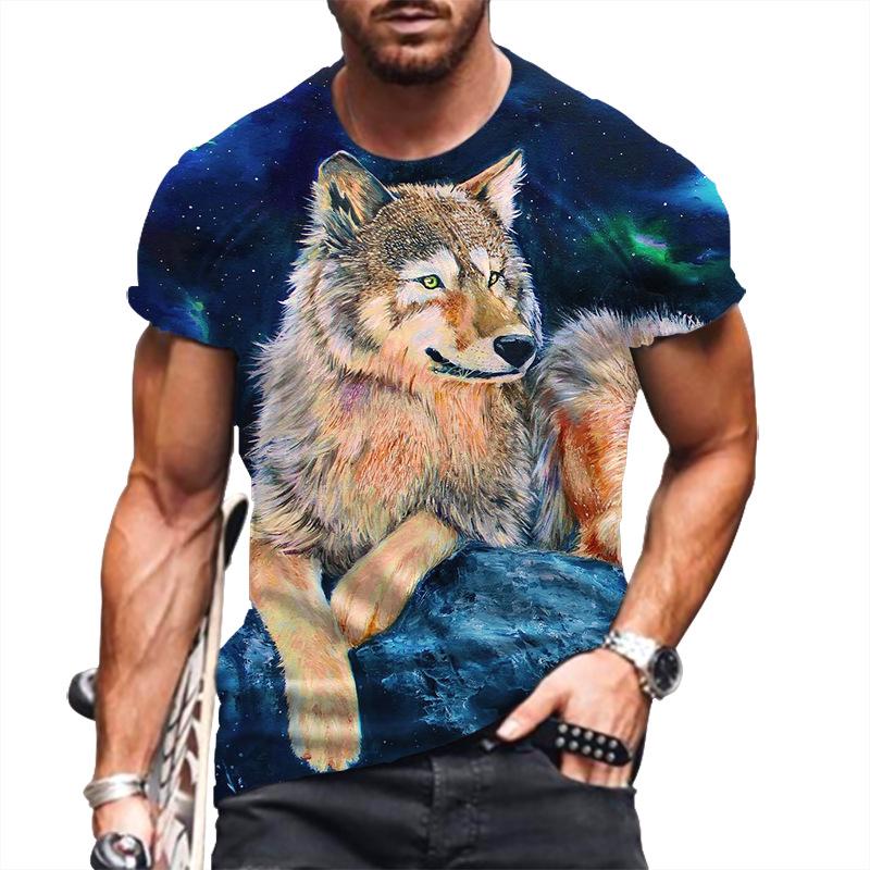 Футболка с 3D-принтом букв, мужские футболки с животными, волк, повседневный топ большого размера с короткими рукавами, мужская футболка