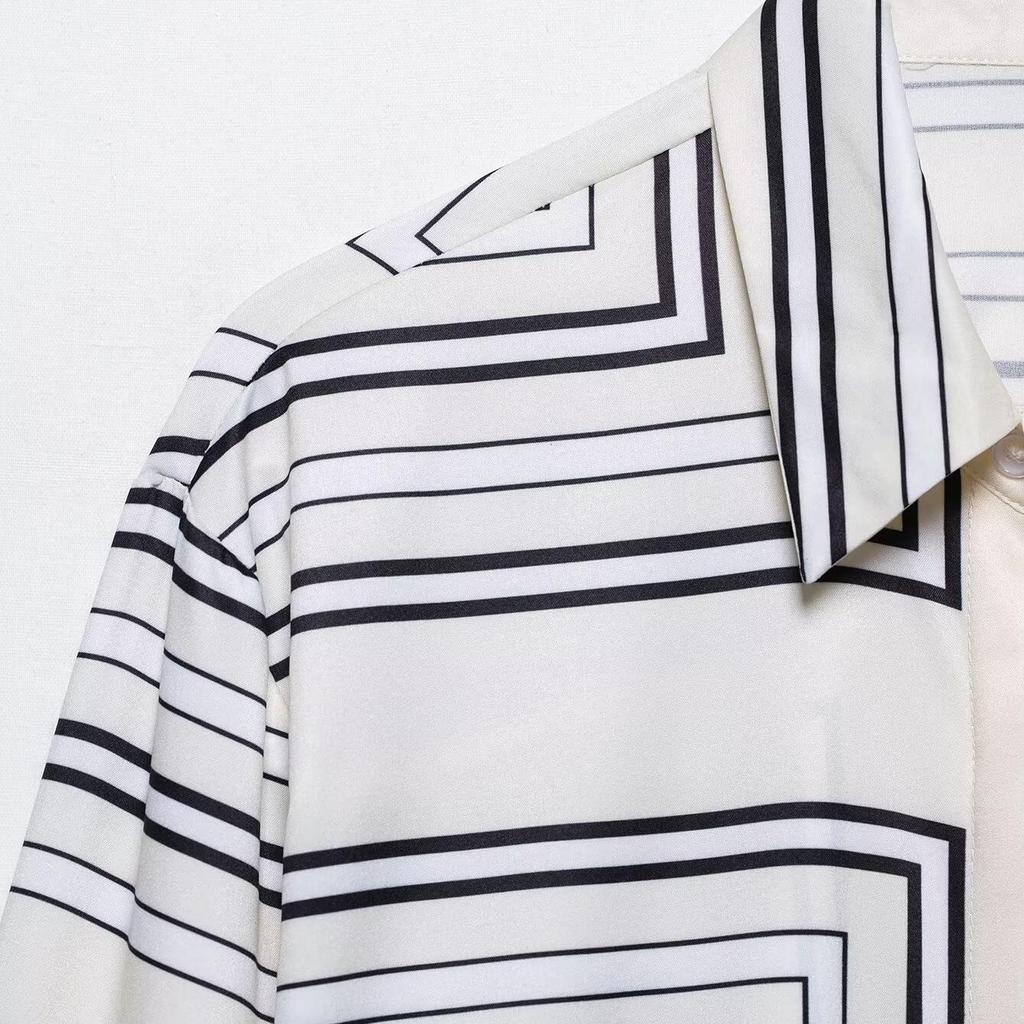 Женский летний костюм-двойка 2025: Универсальная рубашка с принтом и повседневные широкие брюки