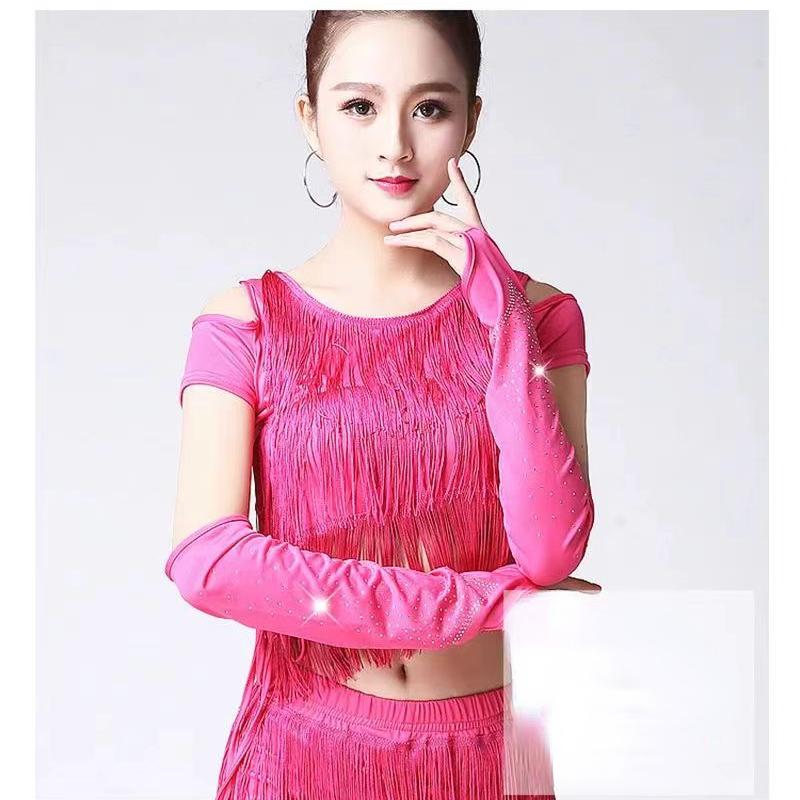 Sexy Lace Gloves Latin Stage Dance Stage Performance Arm Sleeves Female Mesh Flash Drilling Rhinestone Half Finger Gloves S155