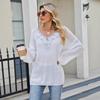 Women's Loose Casual Tops Sequin Embroidered Lace Collar Spliced V-neck Pullover Sweater