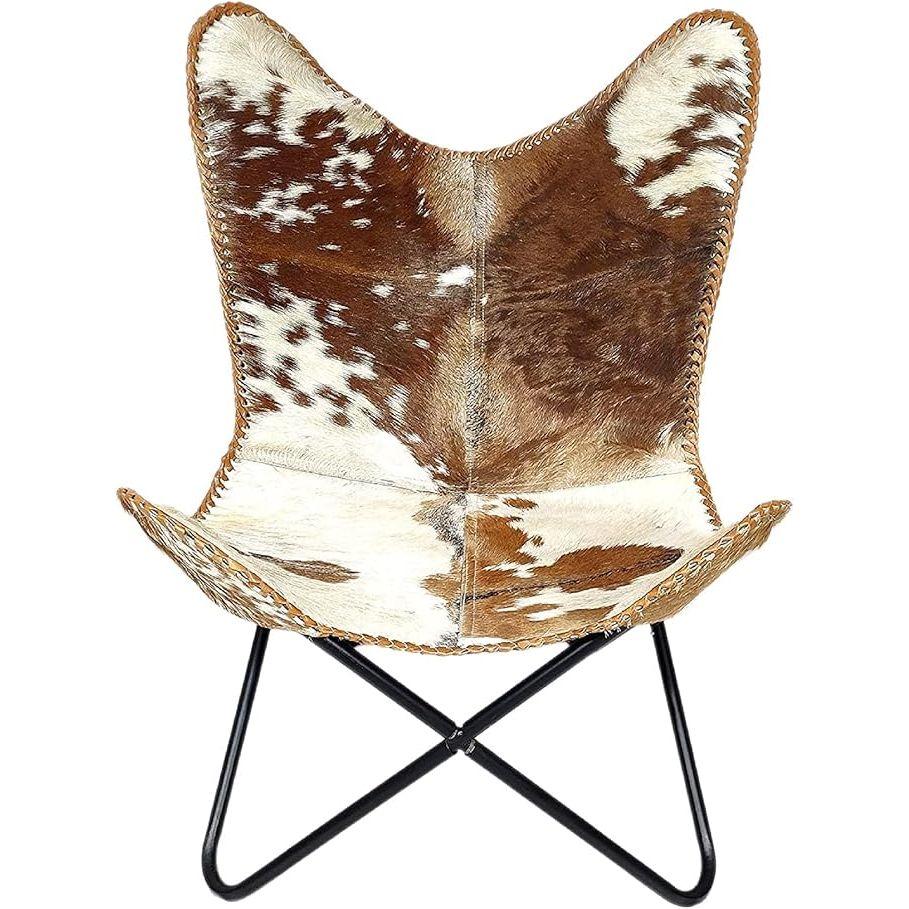 Кожаное кресло с принтом коровы/коровьей шкурой, кожаные кресла-бабочки для взрослых, кресло-шезлонг для отдыха со складной железной рамой, винтажное кресло Boho Alite