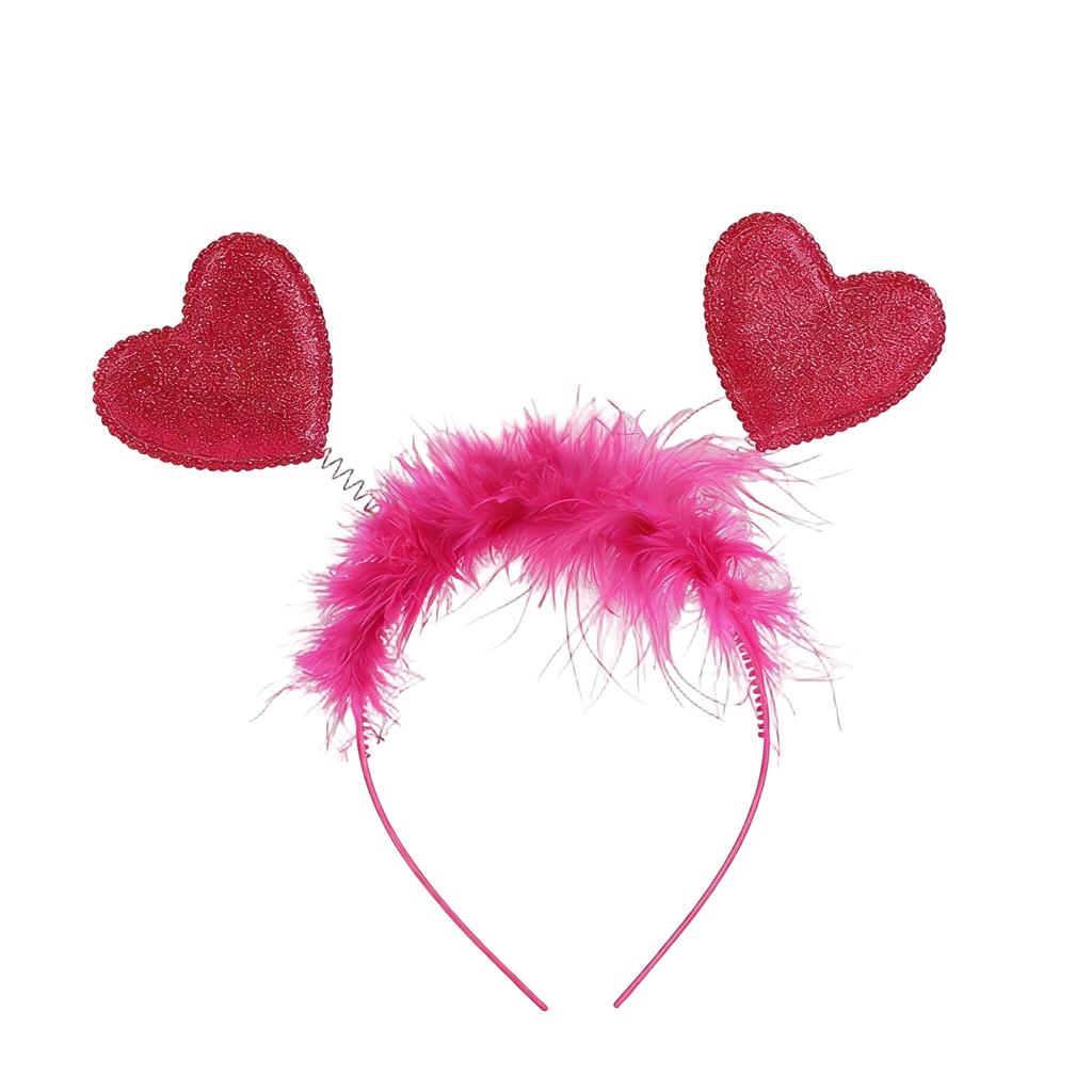 Heart Shaped Glitter Headband with Decorative Tinsel and Flexible Heart Accents for Costume Party Events and Celebrations
