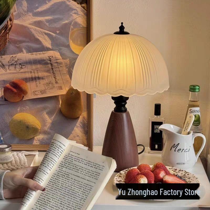 Wabi-Sabi Style Table Lamp: Vintage American Design for Bedroom or Study, French-Inspired Bedside Glass Night Light.