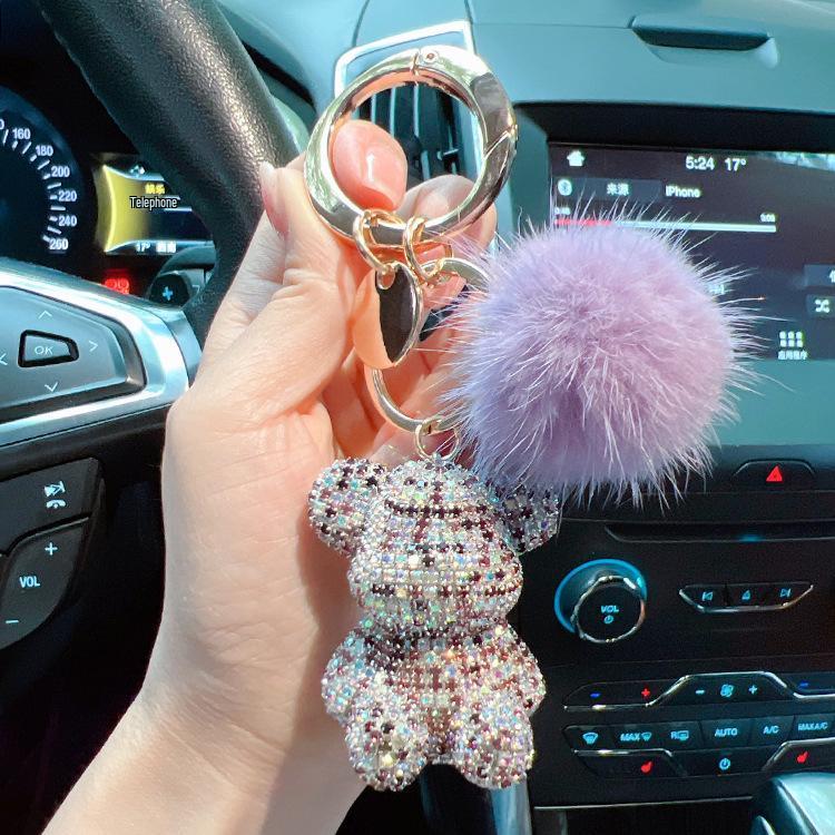 Модный брелок в виде бриллиантового медведя и меха норки - Милый подвес для сумки, подарок