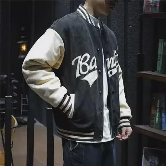 2024 Men's Trendy Oversized Suede Baseball Jacket - Retro American Style for Spring and Autumn