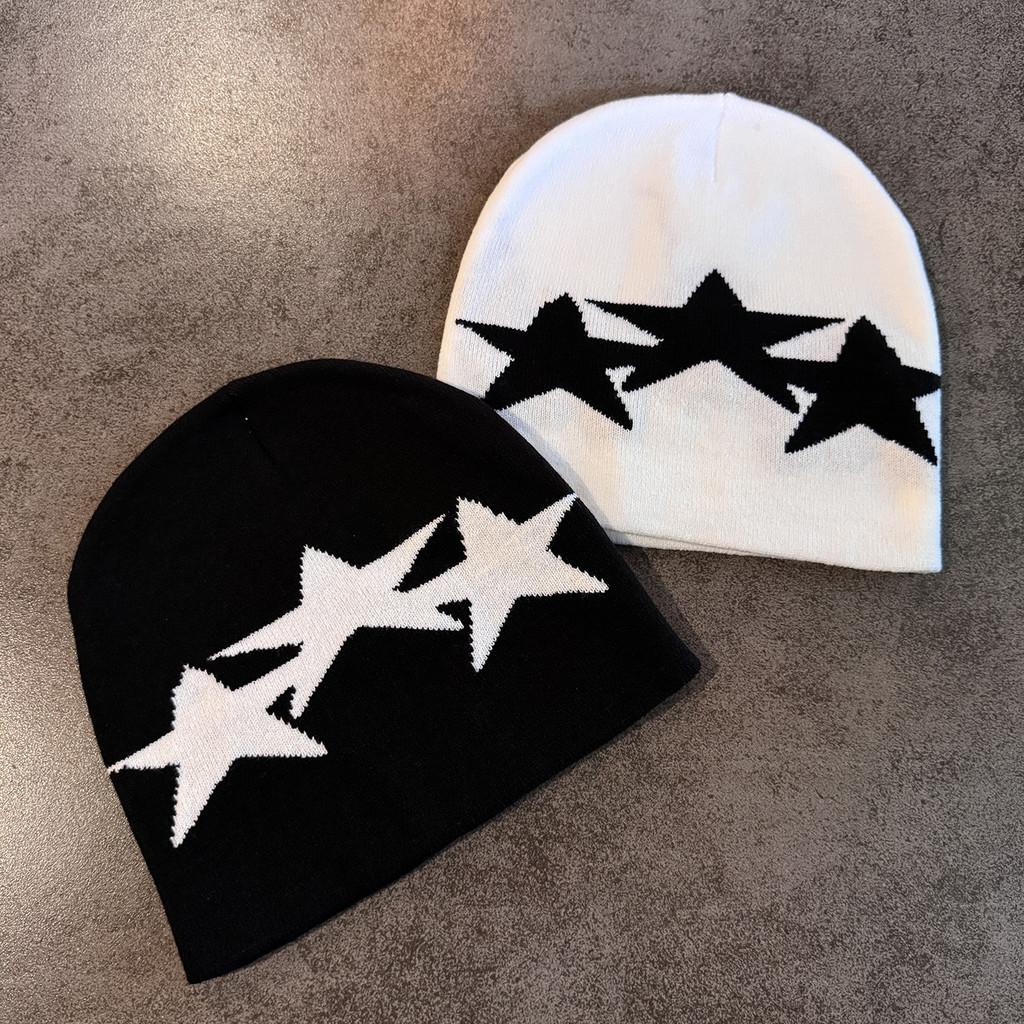 Winter Fall Beanie Knitted Cap With Star Pattern For Casual Streetwear Gift