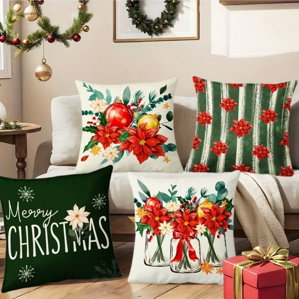 Soft Christmas Pillow Covers 2D Printed Santa Pillow Cover Atmosphere Throw Cushion Case Car