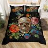 Skull Duvet Cover Golden Crown Bedding Set,3D Printed Halloween Skull With Two Beauty Quilt Cover Set,Crown Comforter Cover