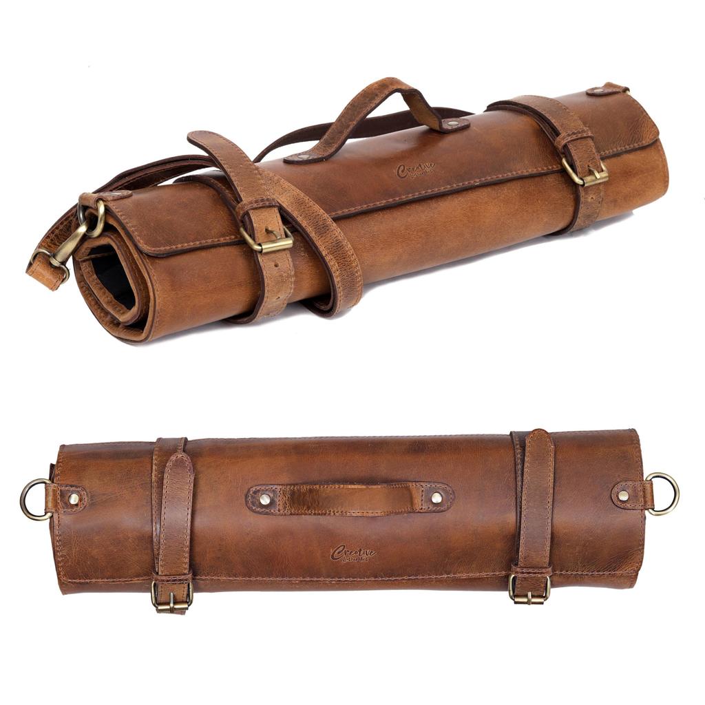 Handmade Leather Chef Knife Roll Bag: Culinary Travel Case