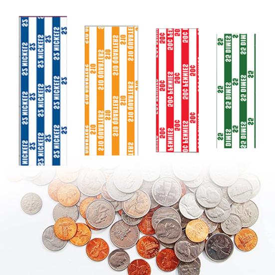 100 шт., обертка для монет, разные плоские рулоны для монет, обертки для монет, крафт-бумага, 4 цвета, рулоны для монет в четвертную монету, никель, пенни, десять центов