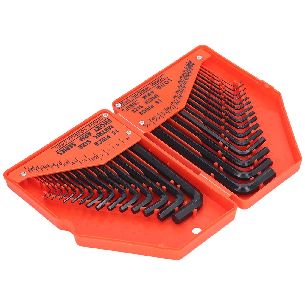 30 Pcs Hex Wrench Set 45 Steel High Strength Inch Metric Long Short Arm Hex Key Combo Tools