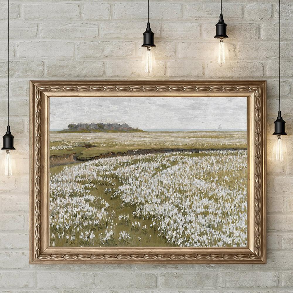 Ретро настенное искусство, скандинавская картина на холсте, настенный постер и принты, винтажное деревенское поле, пейзажное украшение, картина для гостиной