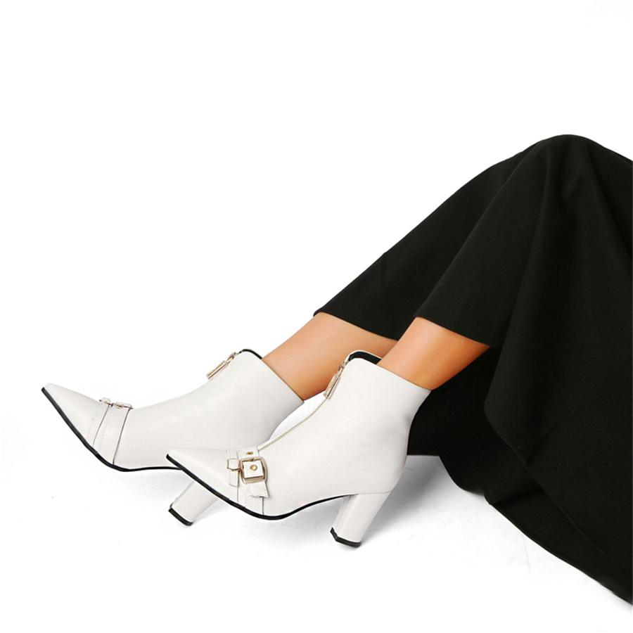 FOREADA Женские ботильоны с острым носком, на массивном высоком каблуке, с пряжкой и молнией, короткие ботинки, женская модная обувь, зимние, черные