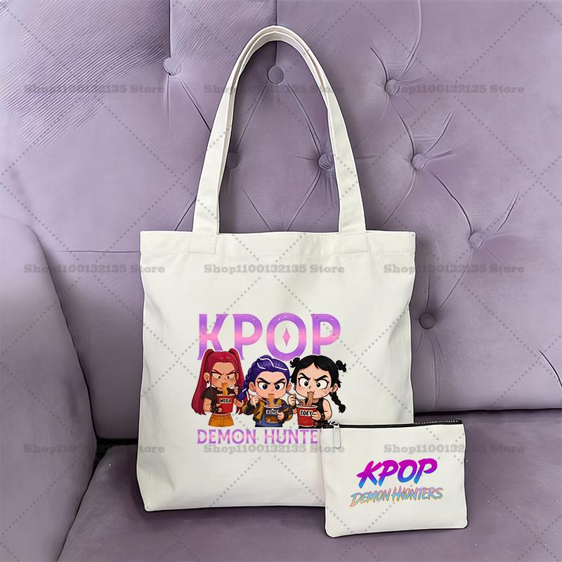 2 шт. KPop Охотник на демонов Сумка Кошелек для монет Сумка для девочки Покупательская сумка Холщовая сумка-тоут Кошелек Наплечная сумка для леди Женский подарок Для детей Развлекательная Забавная