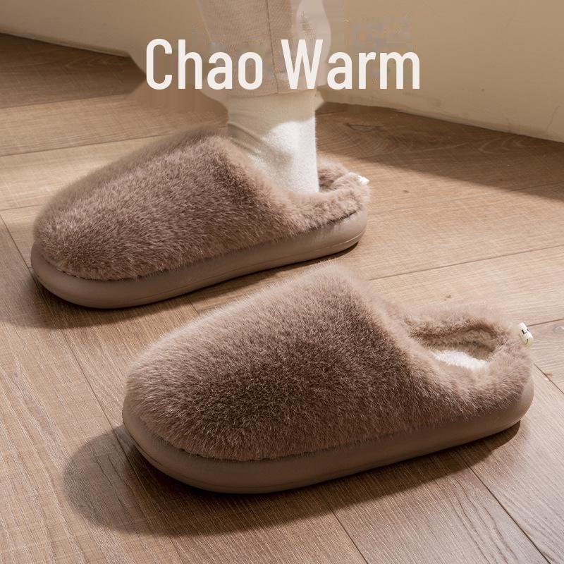 Женские зимние хлопковые тапочки 2024 года: Нескользящая, теплая, бархатистая, толстая подошва, обувь для дома