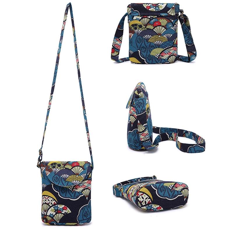 Сумка кроссбоди в этническом стиле, винтажная сумка-ведро с цветочным принтом, женская парусиновая сумка с клапаном, 2025, зима, уличная, повседневная, маленькие наплечные сумки