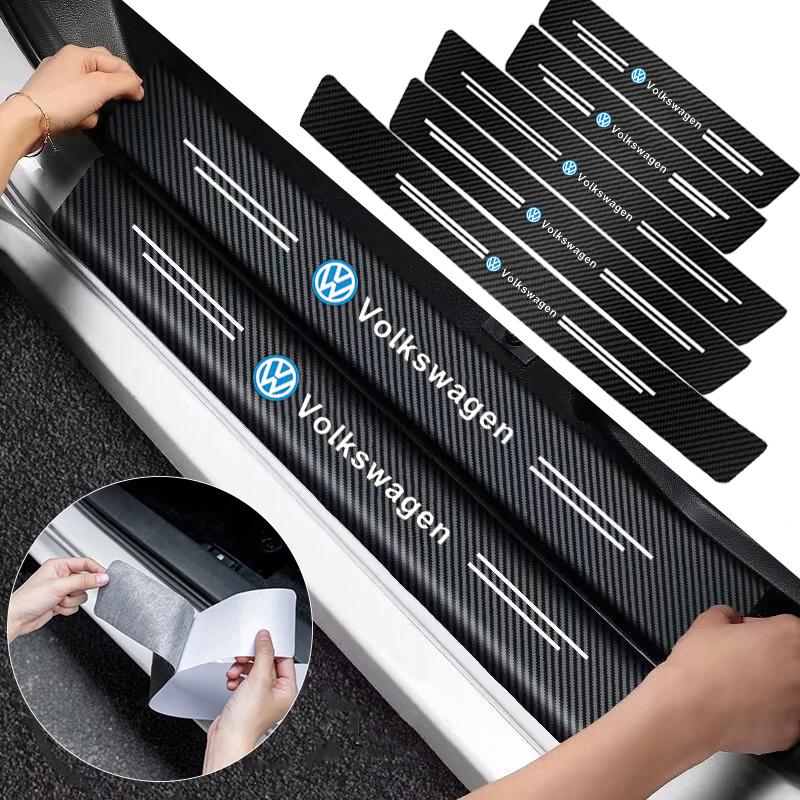 OPQ1 1/4/5Pcs Car Door Sill Scuff Plate Decor Carbon Fiber Stickers For Volkswagen VW Golf T5 Phaeton GTI Touran GTD CC Touareg ID3 R