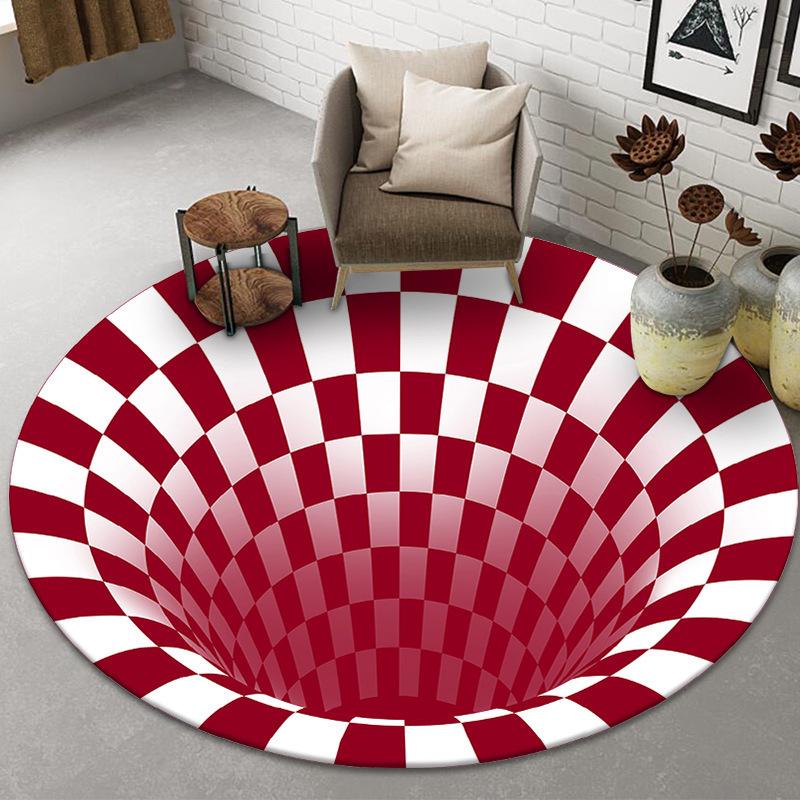 3D Illusion Halloween Black & White Round Carpet for Bedroom & Living Room