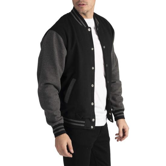 Men Baseball Jacket Stand Collar Long Sleeve Buttons Closure Patchwork Color Coat