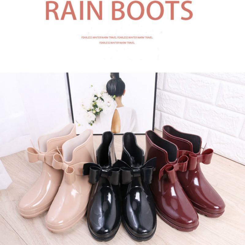 Женские модные водонепроницаемые и противоскользящие резиновые сапоги Bow Rain Shoes для активного отдыха на природе Галоши для сада