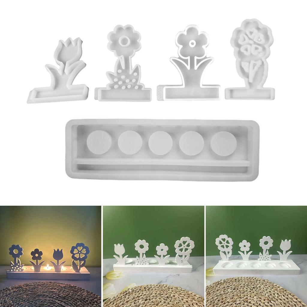 Spring Flower Candle Holder Molds with Long Base Flower Candlestick Tealight Holder Molds for DIY Art Craft Candlestick