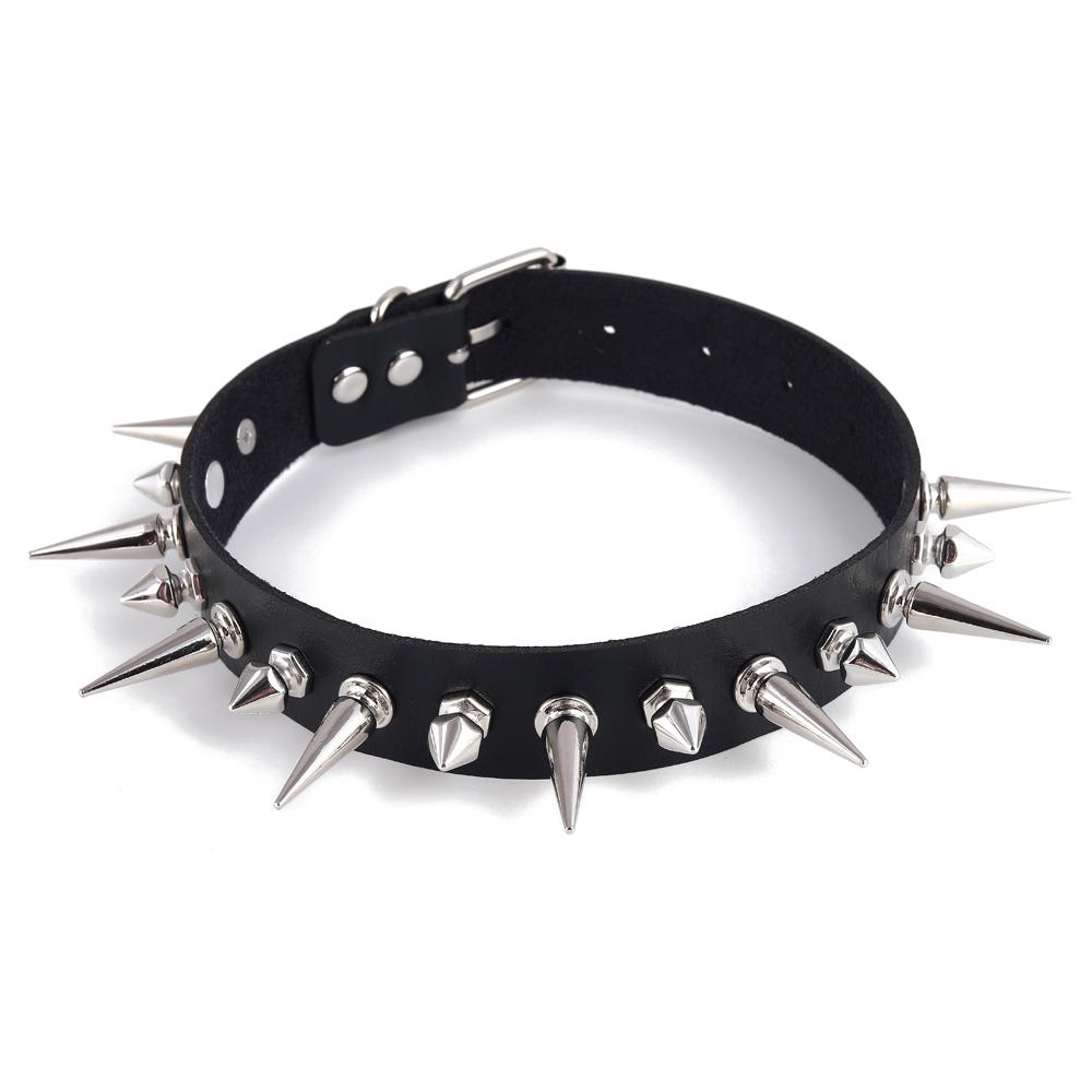 Black Spiked Choker Necklace Punk Collar Female Women Men Black Leather Studded Rivets Chocker Jewelry Gothic Accessories