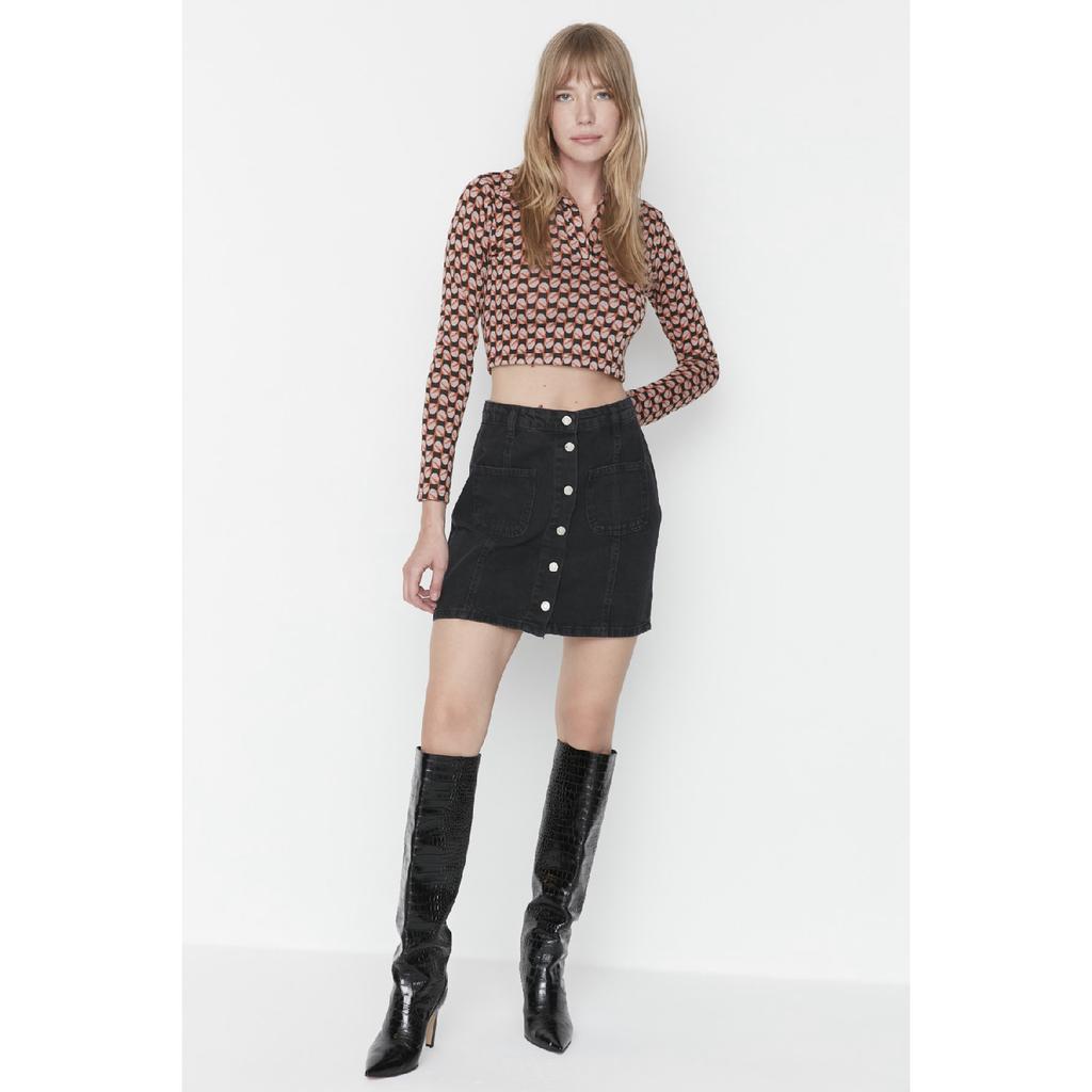 Синяя джинсовая юбка с высокой талией и строчкой спереди на пуговицах Twoss22et00050