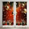 2 шт. Праздничные рождественские шторы с золотыми и красными сосновыми листьями, карманные, полупрозрачные, для гостиной, кухни, спальни