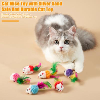 3/5/12 шт. Игрушки для кошек, искусственный мех, игрушка для кошек, мышь с перьевым хвостом, интерактивная мини-пушистая мышь с погремушками для домашних кошек
