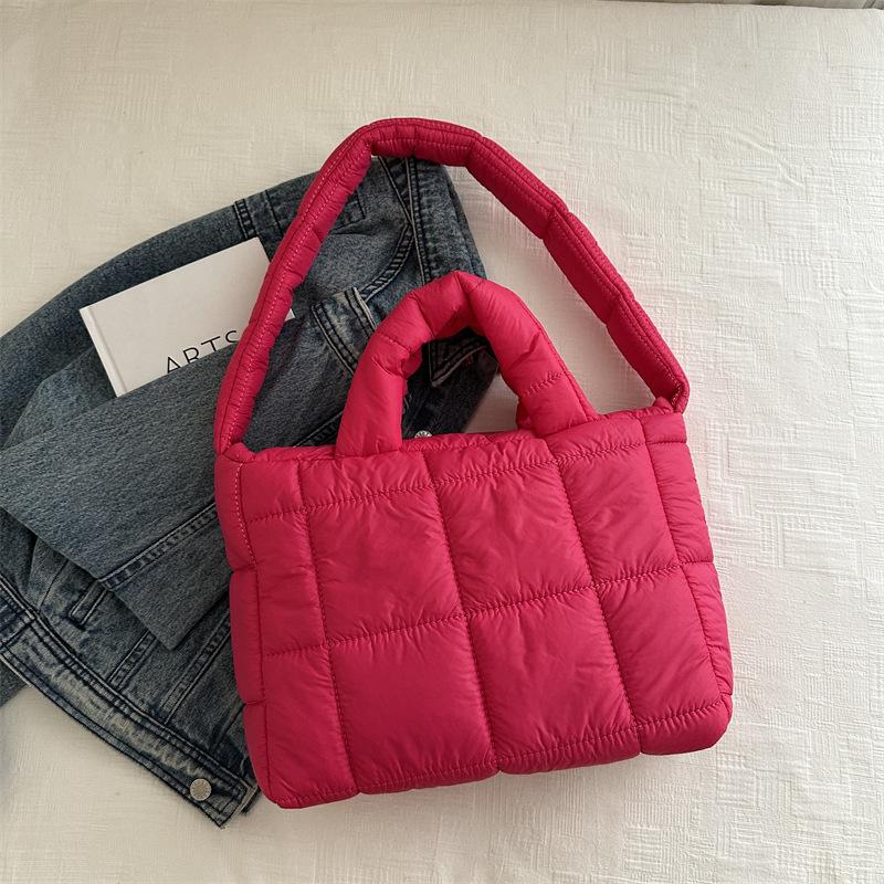 Yogodlns Solid Color Shoulder Messenger Bags Large Capacity Lightweight Quilted Totes Down Cotton Padded Puffy Handbags for Women