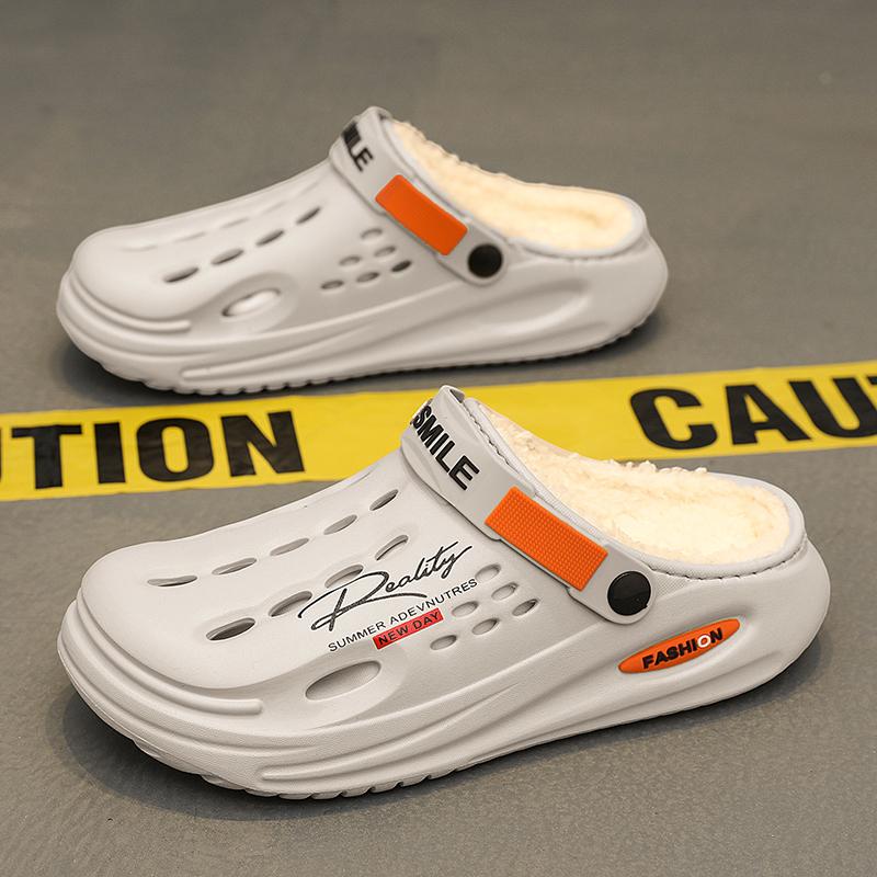 Модные зимние мужские тапочки, теплые пушистые тапочки, мягкие домашние хлопковые туфли для спальни, шлепанцы из ЭВА-пуха, повседневные удобные плюшевые сабо 38-45