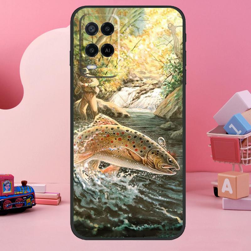 Vintage Trout Fishing Case For Oppo A18 A38 A58 A78 A98 A74 A54 A94 A80 A60 A40 A96 A76 A16 A15 A17 A57 A77 A5 Pro