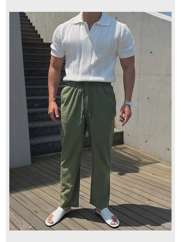 Мужская белая трикотажная рубашка-поло с коротким рукавом 2024 года — дышащая, высококачественная, летний тренд