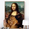 Funny Design Famous Art Poster Mona Lisa and Cat Prints Canvas Paintings Vintage Oil Painting Wall Art Bathroom Home Decoration