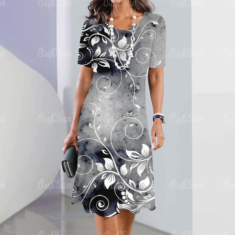 Женские платья 2024 Летние женские платья Винтажные принты Платья для путешествий Элегантная повседневная свободная блузка с коротким рукавом Y2k