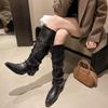 Women's Knee-high Boots Punk Style Long Boots Pointed Toe Leather Boots for Women Western Cowboy Boot Rivet Knight Botas