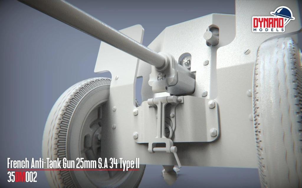 Dynamo Models 1/35 French Hotchkiss 25mm S.A. 34 Type 2 Anti-Tank Gun Premium Edition Plastic Model DYN35DM002P