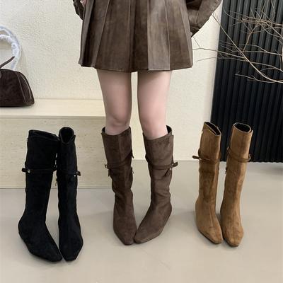 Универсальные нишевые остроносые высокие рыцарские сапоги для женщин, новые длинные западные сапоги на внутренней платформе для женщин на осень и зиму 2025