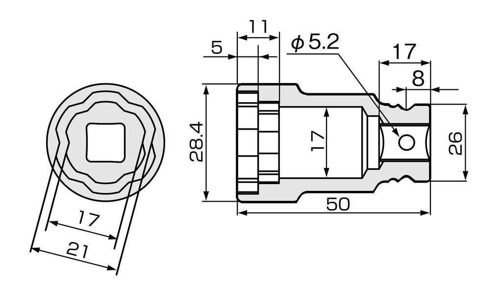 Tone Double Quick Fit Impact 17x21mm Width HP4NQFW-1721 Socket, 12.7mm (1/2") Drive,