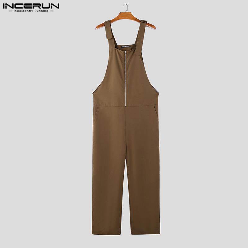 INCERUN Мужские комбинезоны с застежкой-молнией на подтяжках, регулируемые лямки, длинные шаровары