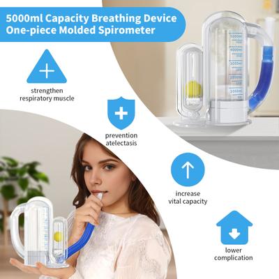 Спирометр Incentive Spirometer 5000ML Измерение объема с индикатором скорости потока Тренажер для глубокого дыхания для студентов, детей, взрослых, пожилых людей Устройство для тренировки легких