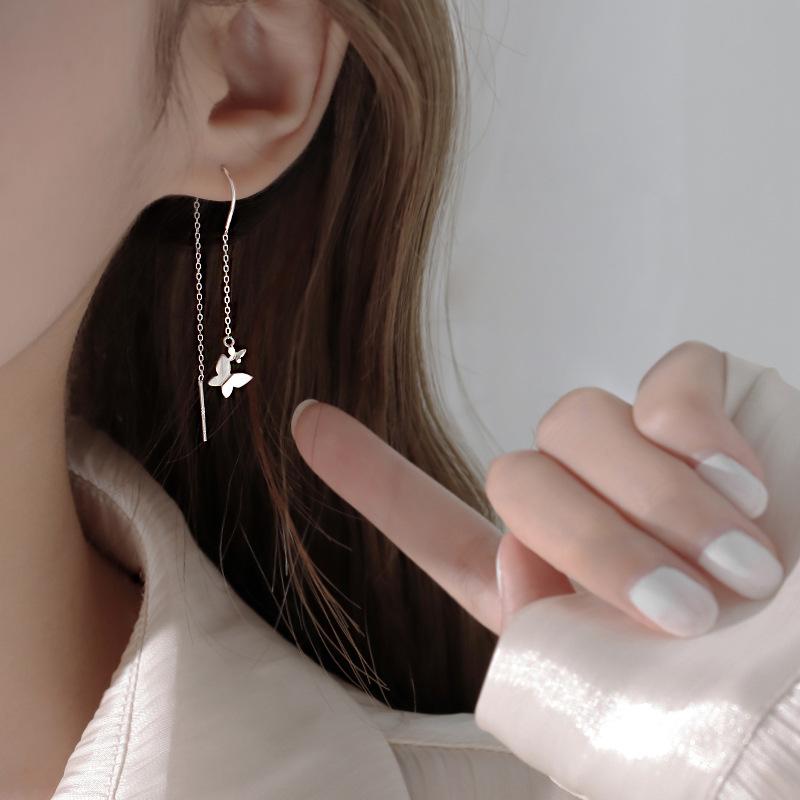 Delicate Butterfly Earline Women'S Face Thin Earrings Fashion Simple Internet Celebrity Temperament Long Ear Chain